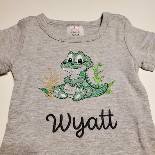 Baby Crocodile Embroidered Onesie