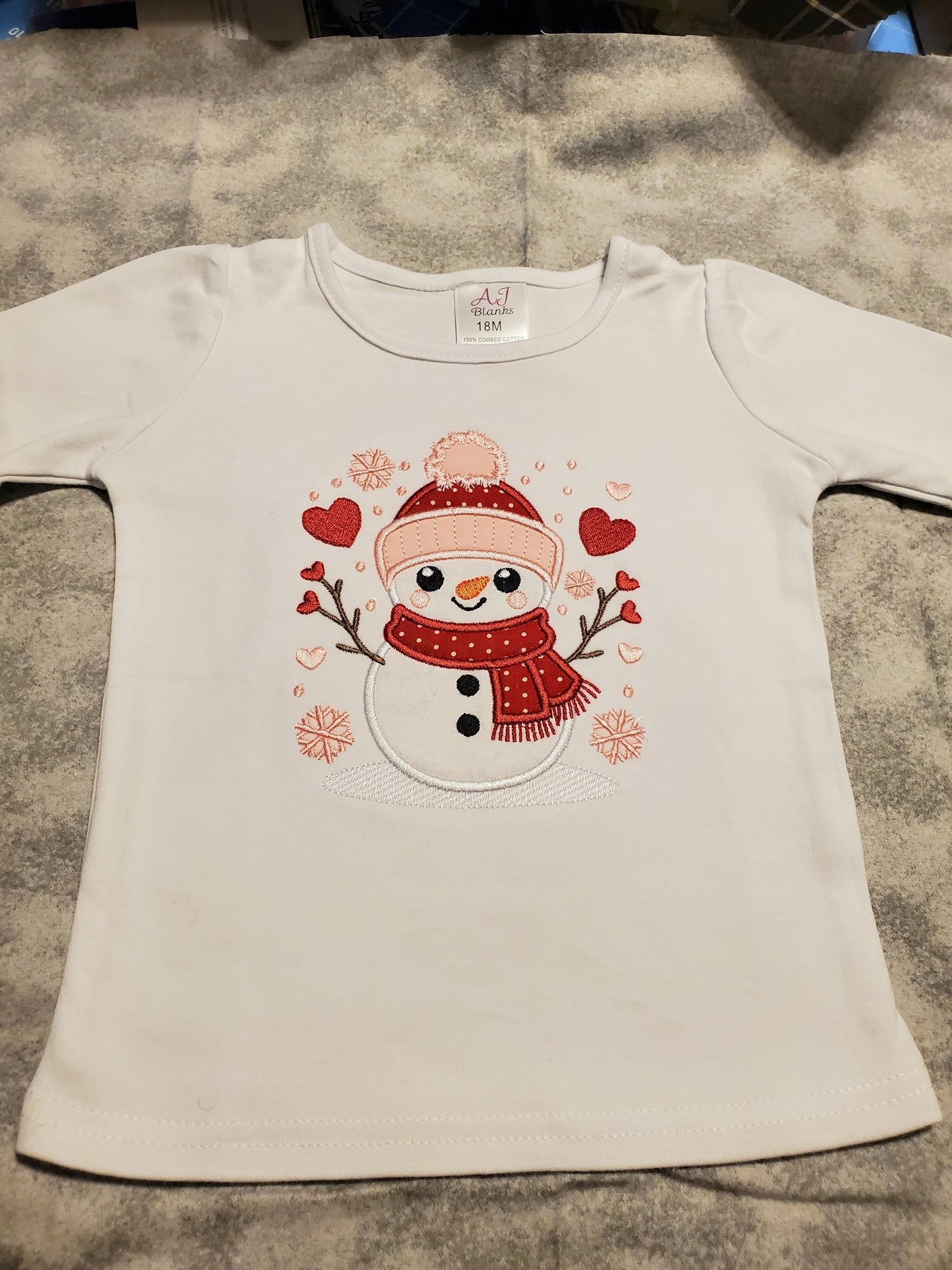Snowman Love, Valentine's Day, Embroidered shirt