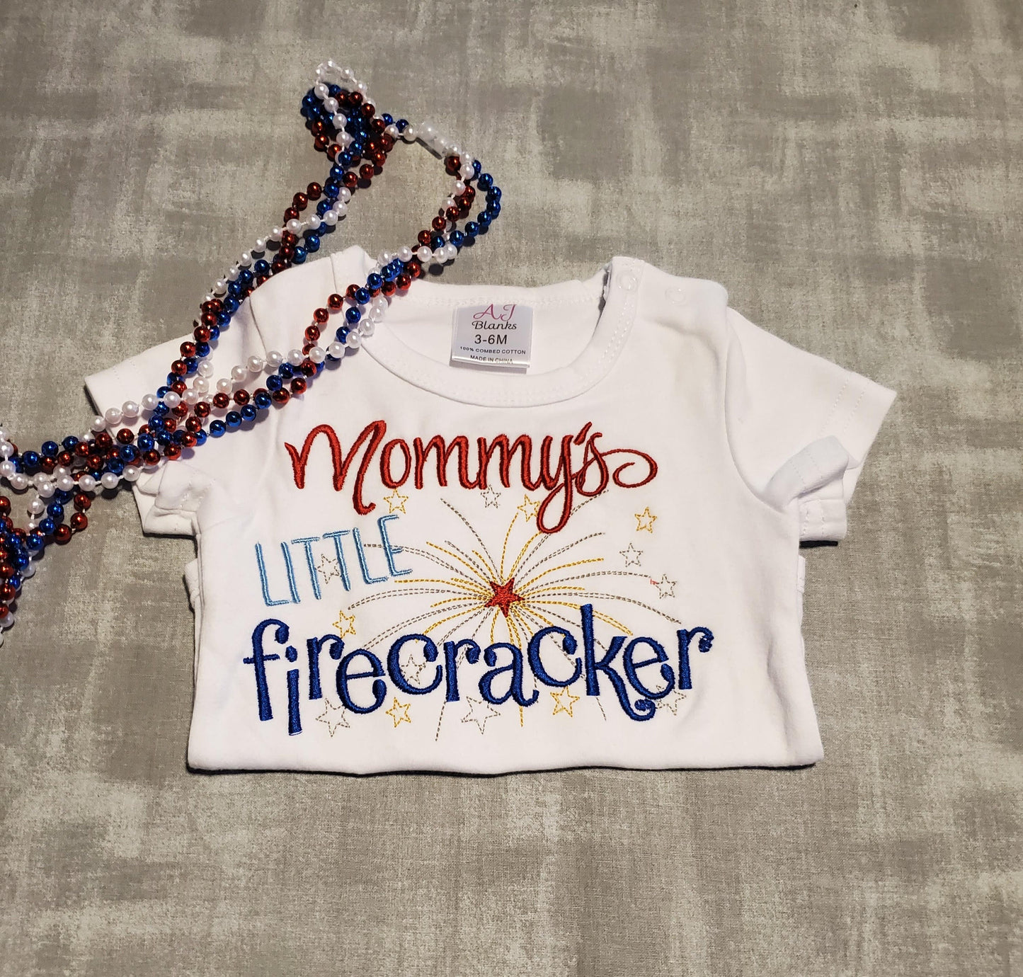 Mommy's Little Firecracker, Memorial Day, Independence Day, Labor Day, Unisex, Embroidered Onesie