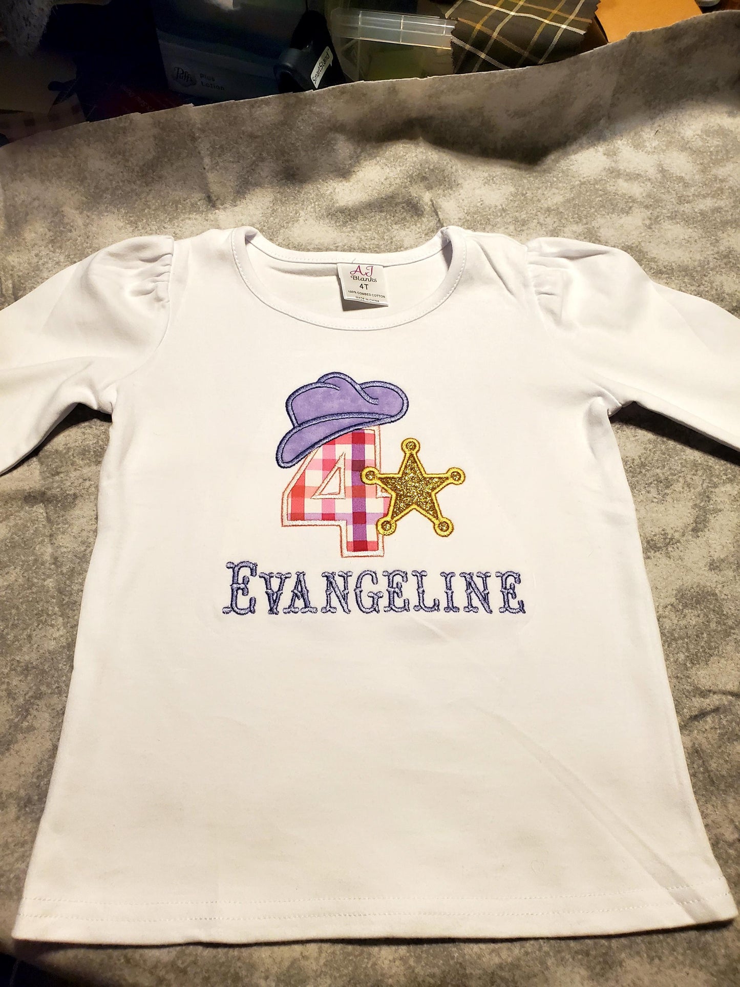 Girl Sheriff Birthday Shirt, Cowgirl Birthday Shirt, Cowgirl Sheriff, Embroidered shirt, Pink Plaid, Law