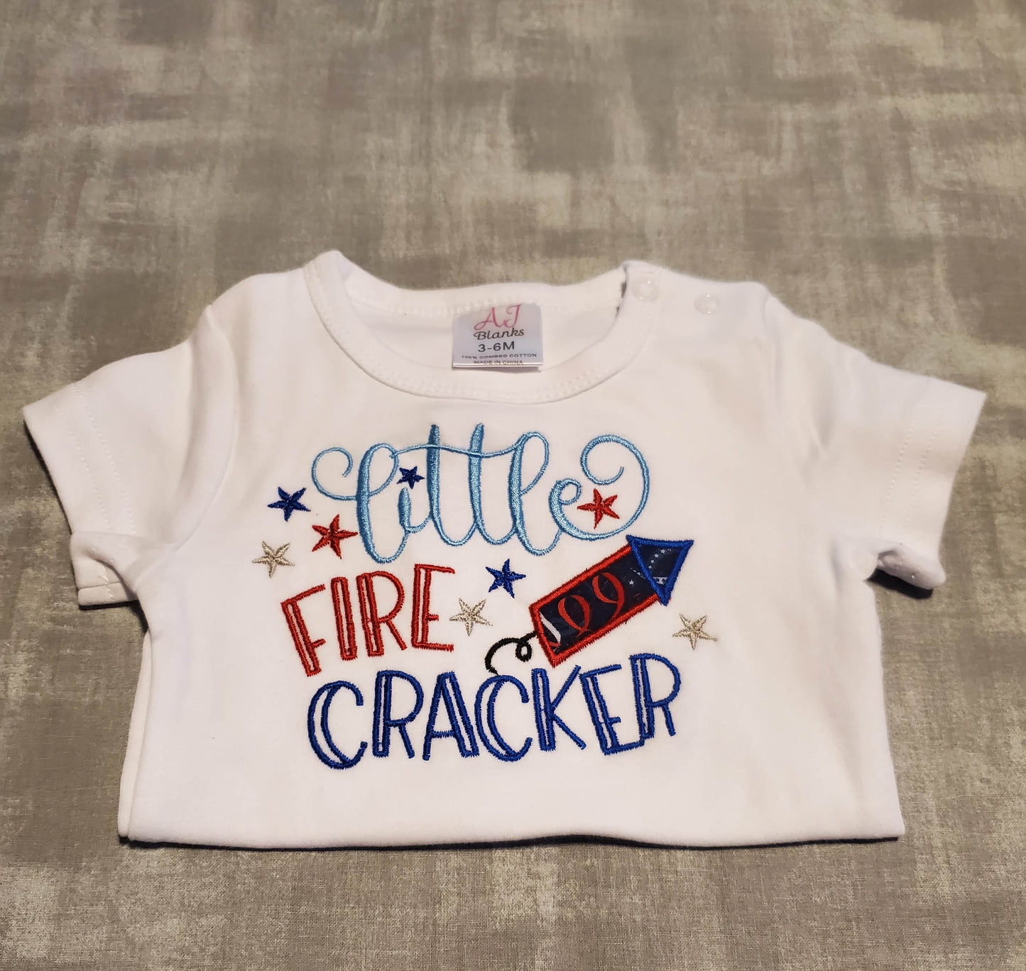 Little Firecracker, Memorial Day, Independence Day, Labor Day, Unisex, Embroidered Onesie