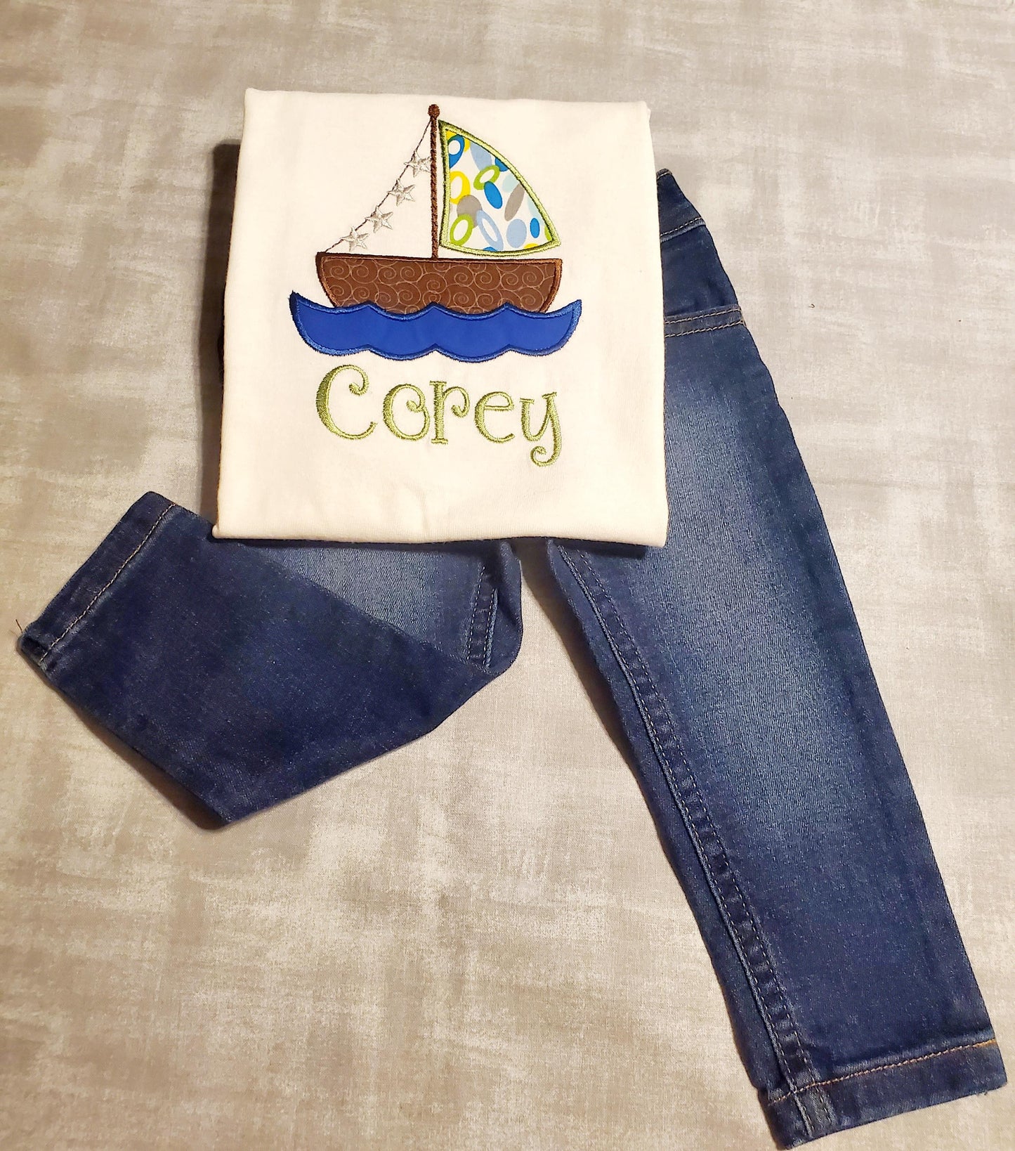 Sail Boat, Embroidered shirt