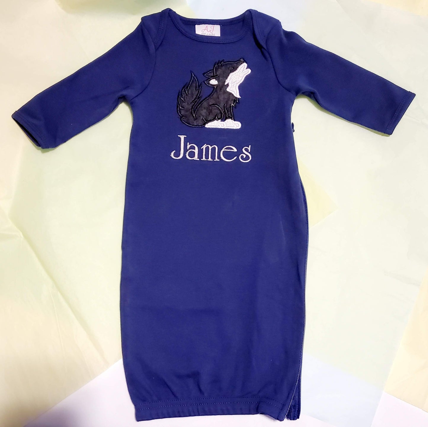 Wolf Pup Baby Gown, Going Home Outfit, Newborn Baby Gown