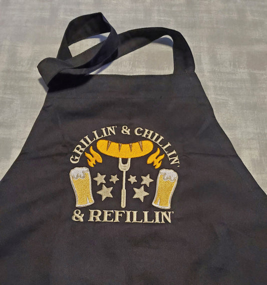 Grillin and Chillin and Refillin Apron, Unisex, Embroidered apron