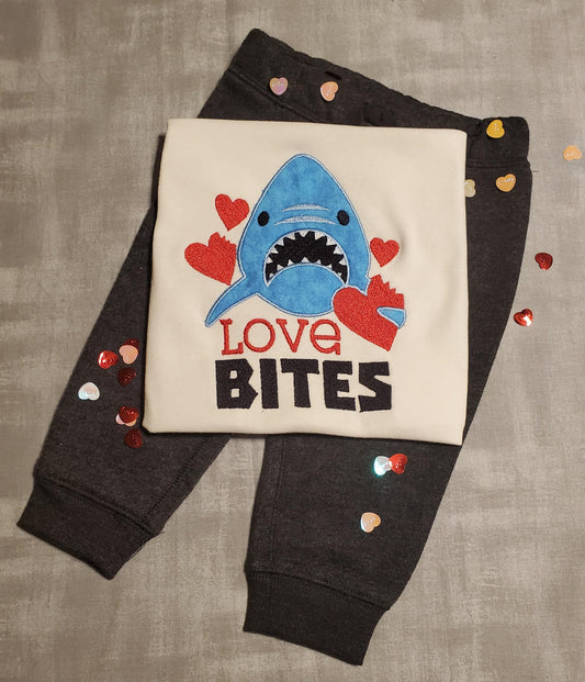 Love Bites, Shark, Bite, Valentine's Day, Embroidered Onesie