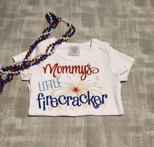 Mommy's Little Firecracker, Memorial Day, Independence Day, Labor Day, Unisex, Embroidered Onesie