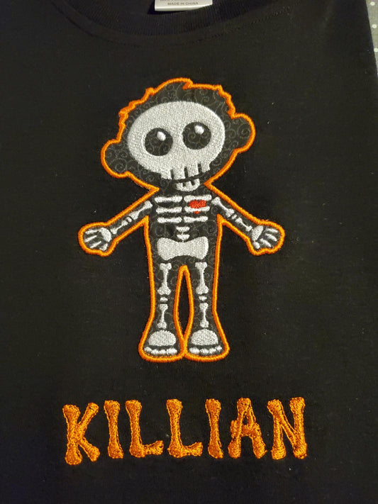Skeleton Shirt, Boy's Halloween Shirt, Embroidered Shirt, Monster, Personalized Shirt