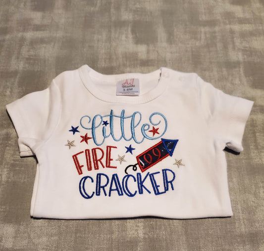 Little Firecracker, Memorial Day, Independence Day, Labor Day, Unisex, Embroidered Onesie