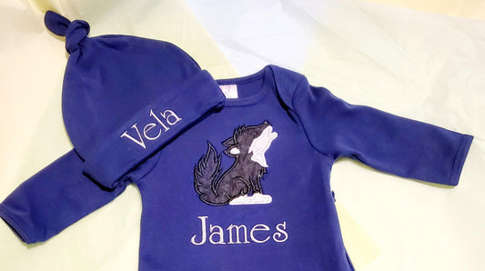Wolf Pup Baby Gown, Going Home Outfit, Newborn Baby Gown