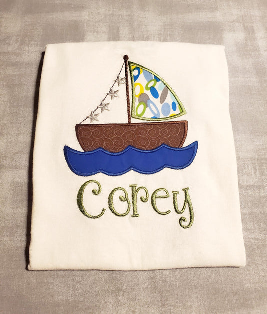 Sail Boat, Embroidered shirt