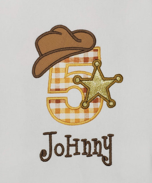 Sheriff Birthday Shirt, Cowboy Birthday Shirt, Boy's Birthday Shirt, Embroidered Shirt, Cowboy, 5th Birthday, Fifth Birthday Shirt, Plaid