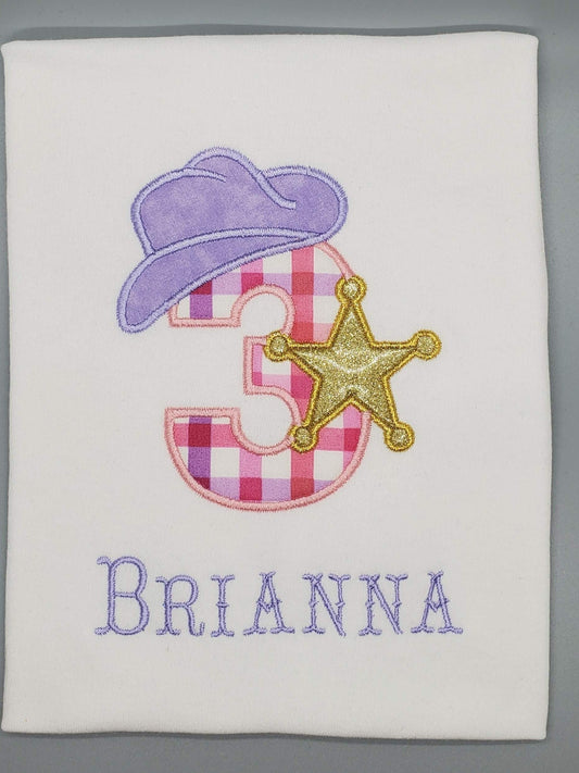 Girl Sheriff Birthday Shirt, Cowgirl Birthday Shirt, Cowgirl Sheriff, Embroidered shirt, Pink Plaid, Law